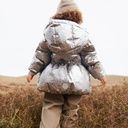 Warme silberne Mädchen Winterjacke geblümt 4