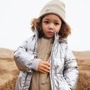 Warme silberne Mädchen Winterjacke geblümt 5