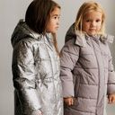 Warme silberne Mädchen Winterjacke geblümt 6