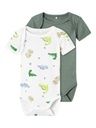 2er-Pack kurzärmlige Babybodies mit Dino/dunkelgrün