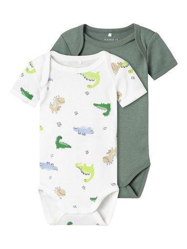 [01-31241.0] 2er-Pack kurzärmlige Babybodies mit Dino/dunkelgrün (50)