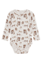 Bambus Langarmbody mit Wildkatzen-Print