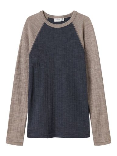 [01-35046.1] Langarmshirt aus Wolle zweifarbig (Blau, 122/128)