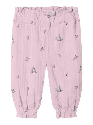 [01-35293.0] Leichte Musselin Hose mit Bluemlidruck (Rosa, 50)