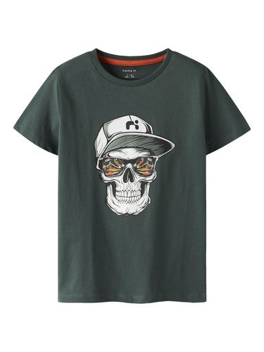 [01-35872.1] T-Shirt mit Totenkopf Druck (Dunkelgrün, 134-140)