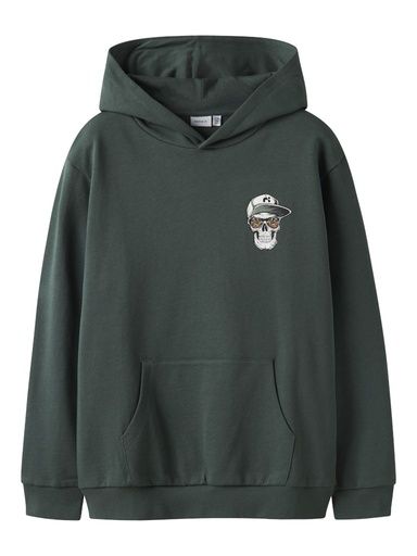 [01-35874.1] Hoodie mit Totenkopf Druck (Dunkelgrün, 122-128)