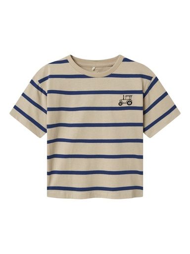 [01-35890.10] Gestreiftes T-Shirt mit Traktorstickerei (Karibikblau, 110)