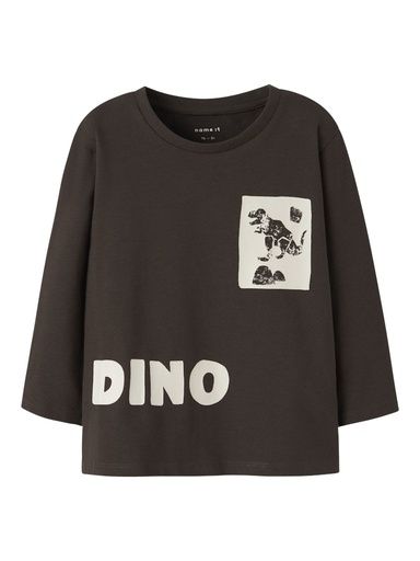 [01-36090.10] Langarmshirt mit Dinodruck (Dunkelbraun, 98)