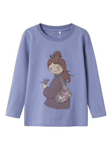 [01-36127.1] Langarmshirt mit Mädchen Druck (Blau, 98)
