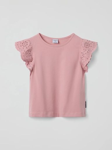 [01-36189.10] Mädchen T-Shirt mit Spitzenärmeln (Rosa, 116)