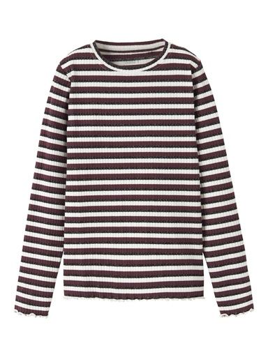 [01-36228.2] Langarmshirt gestreift mit Glitzer (Bordeaux, 134-140)
