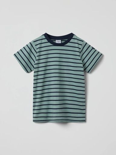 [01-36262.10] Gestreiftes Kinder-T-Shirt aus Biobaumwolle (Grünblau, 98)