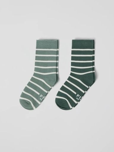 [01-36732.29] 2-Pack gestreifte Kindersocken Biobaumwolle (Dunkelgrün, 22)