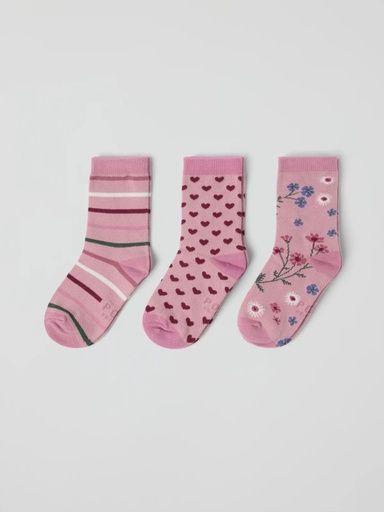 [01-36733.0] 3er-Pack Kindersocken gemustert Bio-Baumwolle (Rosa, 22)
