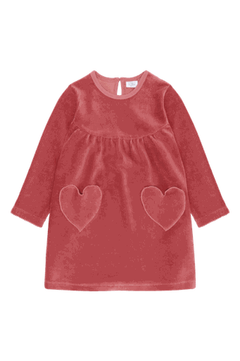 [01-37058.1] Mädchen Langarmkleid Velours mit Herztaschen (98)