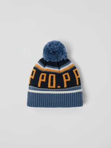 [01-37089.3] Wärmende Bommel-Mütze aus Wollmix PO.P (Graublau, 48-50)