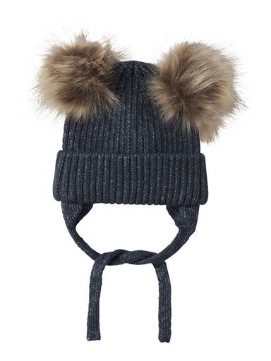 [01-37140.3] Gestrickte Babymütze Pompom (Dunkelblau, 34-39)