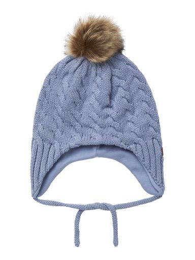 [01-37141.5] Gestrickte Babymütze Zopfmuster (Hellblau, 34-39)