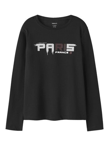 [01-37167.1] Knaben Langarmshirt mit Druck (Schwarz, 134-140)