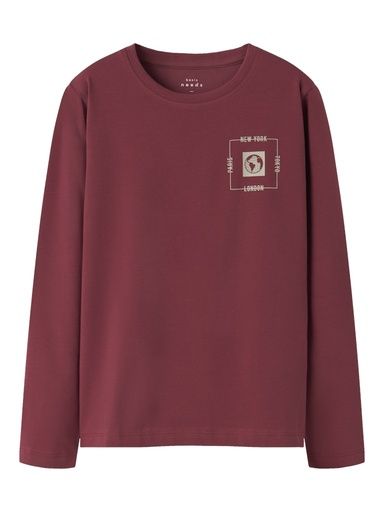 [01-37167.10] Knaben Langarmshirt mit Druck (Bordeaux, 146-152)