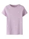 Mädchen T-Shirt gerippt mit Herzstickerei