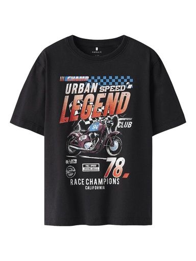 [01-37256.2] Knaben T-Shirt mit Brustdruck Motor (Schwarz, 134-140)