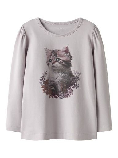 [01-37267.1] Mädchen Langarmshirt mit Katzendruck (Lavendel, 110)
