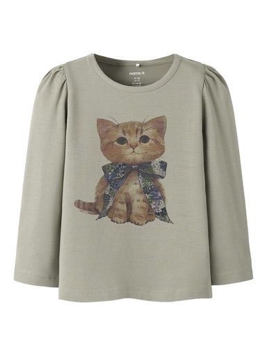 [01-37267.10] Mädchen Langarmshirt mit Katzendruck (Khaki, 116)