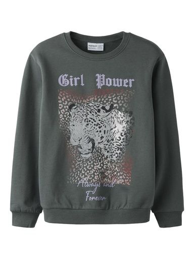 [01-37273.1] Mädchen Sweatshirt mit Leopard (Dunkelgrün, 158-164)