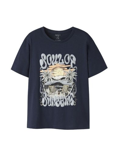 [01-37482.2] Knaben T-Shirt mit Brustdruck (Dunkelblau, 134-140)