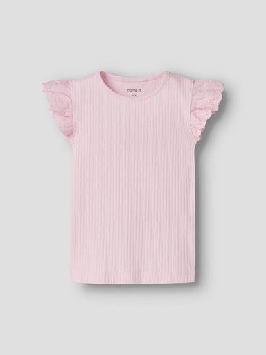 [01-37500.1] Mädchen Rippe Shirt mit Rüschenärmel (Rosa, 104)