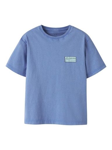 [01-37511.1] Knaben T-Shirt mit kleinem Druck (Blau, 122-128)