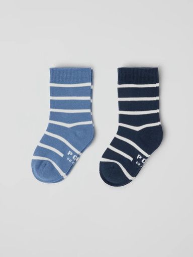 [01-37353.10] 2-Pack gestreifte Kindersocken Bio-Baumwolle (Blau, 34/36)