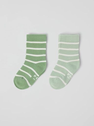 [01-37353.12] 2-Pack gestreifte Kindersocken Bio-Baumwolle (Grün, 22/24)