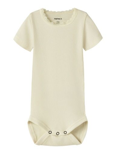 [01-37666.12] Kurzarm Body gerippt mit Spitzen-Bündchen (Gelb, 56)