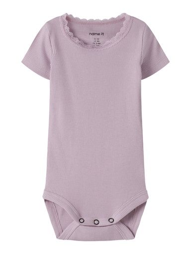 [01-37666.18] Kurzarm Body gerippt mit Spitzen-Bündchen (Rosa, 56)