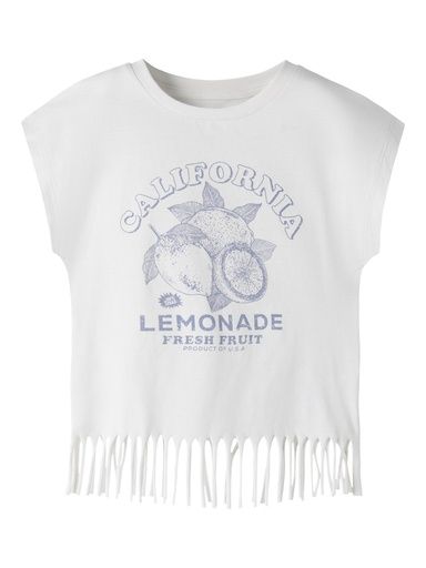 [01-37668.0] T-Shirt mit Druck und Fransen (Weiss, 146/152)