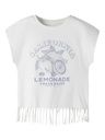 T-Shirt mit Druck und Fransen