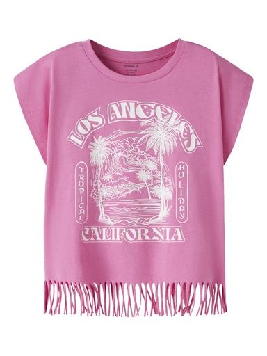 [01-37668.5] T-Shirt mit Druck und Fransen (Pink, 146/152)