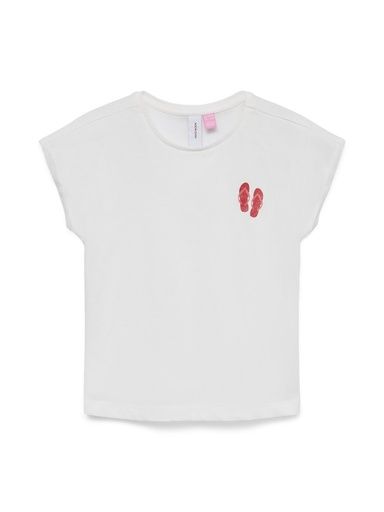[01-37675.0] Mädchen T-Shirt mit kleinem Brustdruck (Weiss, 122-128)