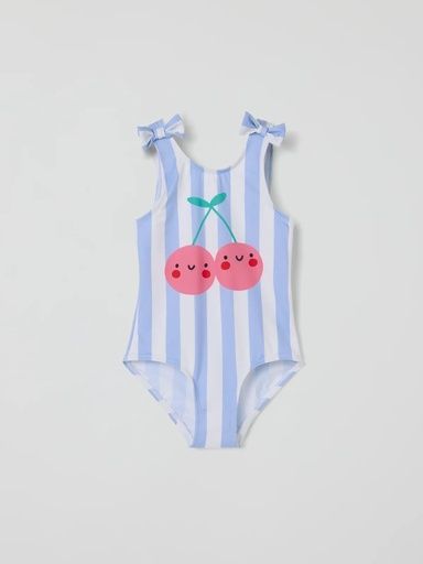 [01-37758.1] Gestreiftes Badekleid mit Kirschen-Motiv (98/104)