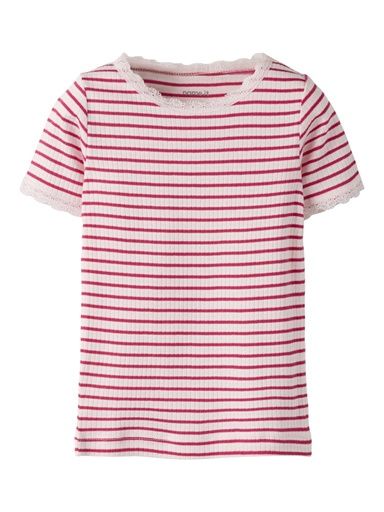 [01-38135.13] Mädchen T-Shirt Gestreift mit Spitze (Pink, 92)