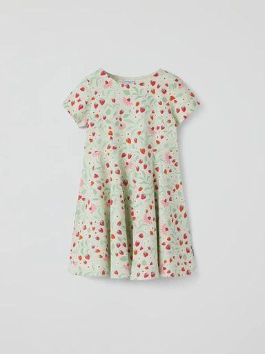 [01-38167.1] Kurzarm-Mädchenkleid mit Erdbeeren-Print (92)