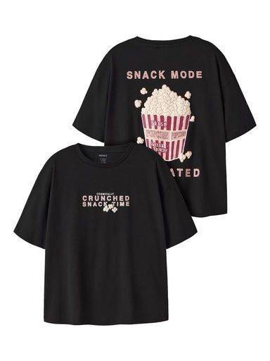 [01-38344.1] Mädchen T-Shirt mit Popcorn Rückenprint (Schwarz, 146-152)