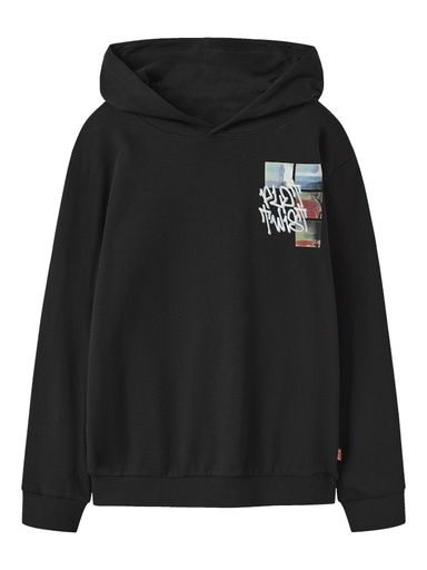 [01-38342.4] Knaben Hoodie mit Rückenprint (Schwarz, 134-140)