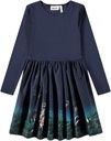 Langarm Flanell-Mädchenkleid mit Nachttiere-Print