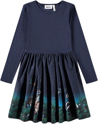 [01-38387.0] Langarm Flanell-Mädchenkleid mit Nachttiere-Print (110-116)