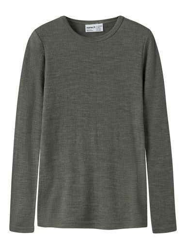 [01-38445.1] Langarmshirt aus Merinowolle Uni (Khaki, 134-140)
