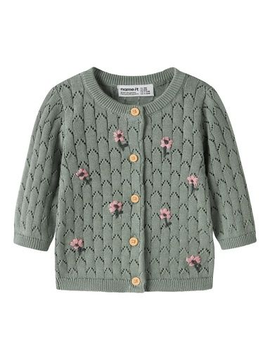 [01-38604.10] Baby Strickjacke mit Blumenstickerei (Grün, 68)