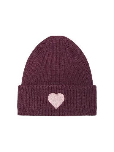 [01-38759.2] Strickmütze mit Herzstickerei (Bordeaux)